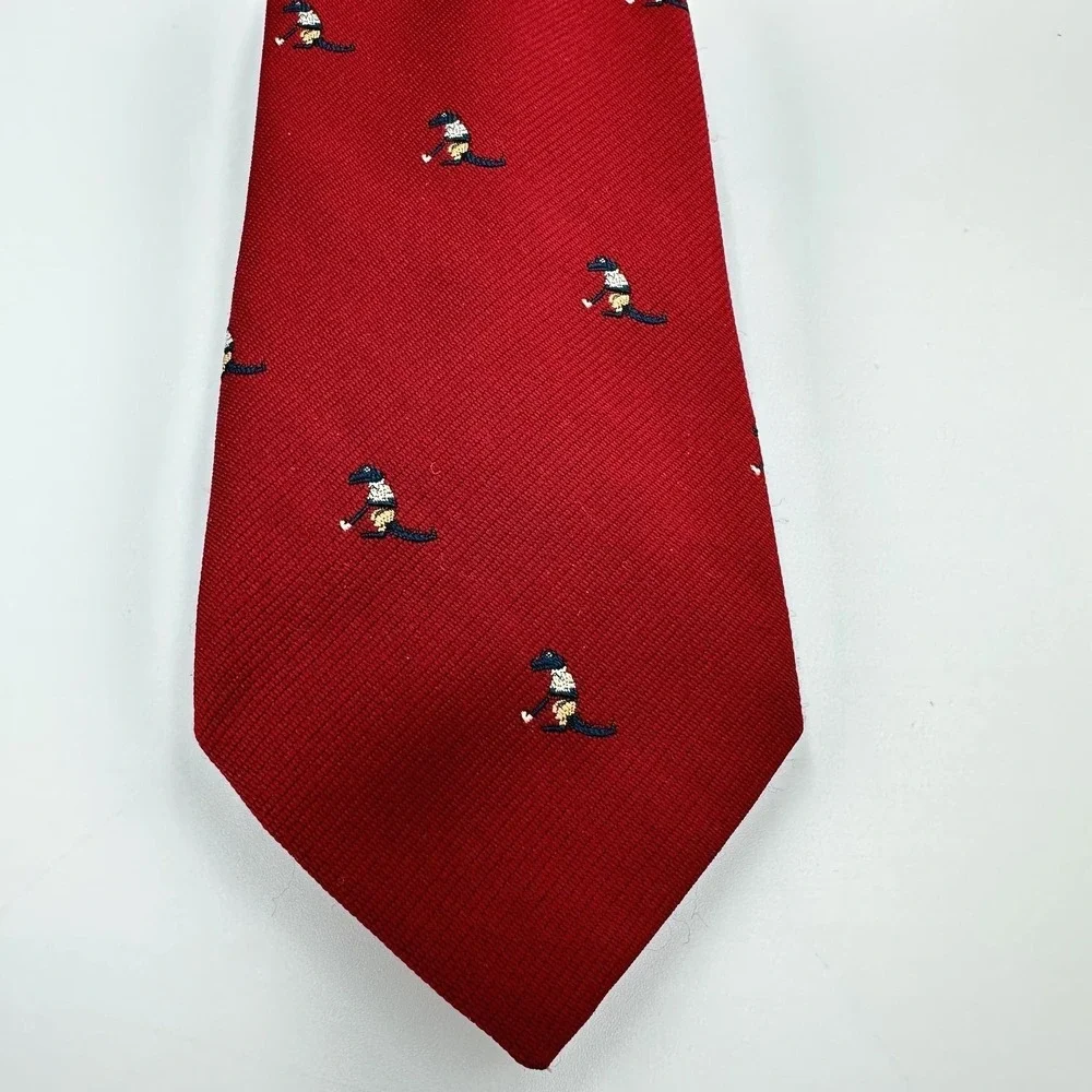 Vintage Bullocks Tie Mens Red Golf Alligator Novelty 80% Polyester 20% Silk‎